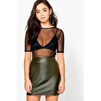 Matte Leather Look Jersey Mini Skirt - khaki