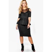 Maria Mesh Insert Peplum Dress - black