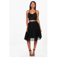 Maya Heart Tulle Full Midi Skirt - black