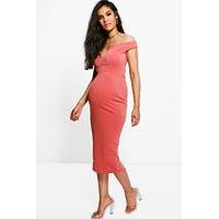 maria sweetheart off the shoulder midi dress rose