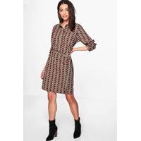 Match Stick Printed Shirt Dress - black