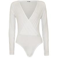 Madeline Basic Wrap Plunge Bodysuit - White