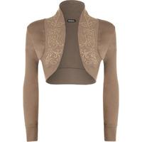 marie long sleeve beaded shrug mocha