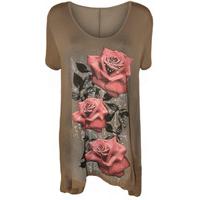 maura rose print t shirt mocha