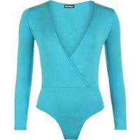 Madeline Basic Wrap Plunge Bodysuit - Turquoise