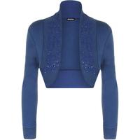 Marie Long Sleeve Beaded Shrug - Blue