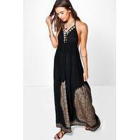 Maria Cage Detail Foil Printed Maxi Dress - black