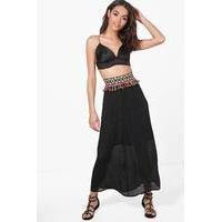 Maxi Skirt With Embellished Waistband - black