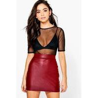 Matte Leather Look Jersey Mini Skirt - berry