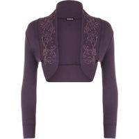 Marie Long Sleeve Beaded Shrug - Purple