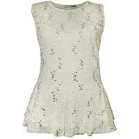 Madisen Lace Sequin Peplum Top - Cream