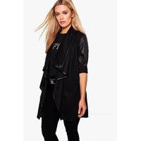 Malin Contrast Trim Waterfall Duster - black