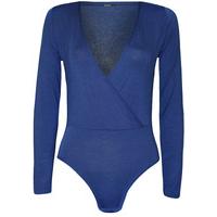 madeline basic wrap plunge bodysuit royal blue