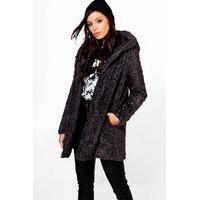 Maya Hooded Textured Faux Fur Coat - black