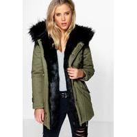 Maria Faux Fur Trim Parka - black