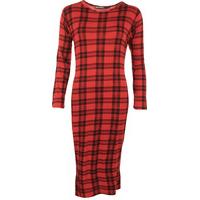 Malory Long Sleeve Tartan Print Dress - Red