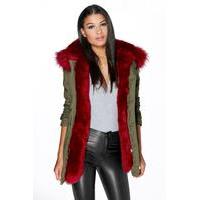 maria faux fur trim parka wine