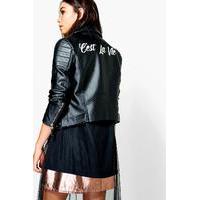 Maddi Slogan Biker Jacket - black