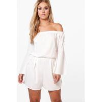 Maria Off The Shoulder Flared Sleeve Playsuit - white
