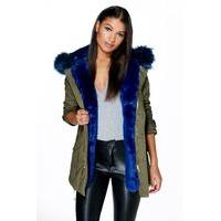 maria faux fur trim parka navy