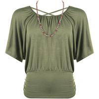 Marisa Necklace Batwing Top - Khaki