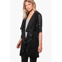 Malin Contrast Trim Waterfall Duster - black