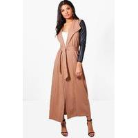 Maxi PU Sleeve Belted Duster - camel