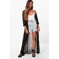 maxi mesh tie waist kimono black