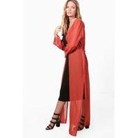 Maxi Chiffon Belted Kimono - rust