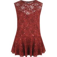 Madisen Lace Sequin Peplum Top - Wine