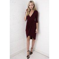 maroon v neck wrap dress