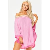 malia pink fringe bardot mini dress