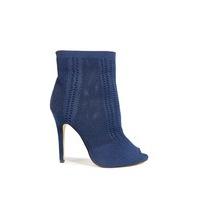 Maggie Navy Knit Peep Toe Heeled Ankle Boots