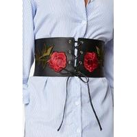 Maddie Black Floral Embroidered Lace Up Corset Belt