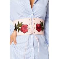 maddie pink floral embroidered lace up corset belt