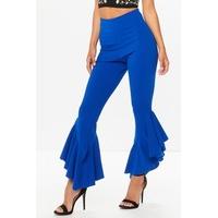 maya royal blue asymmetric frill hem trousers