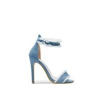 Marney Blue Denim Frayed Strap Barely There Heels