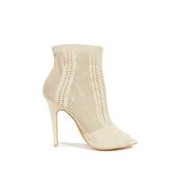 Maggie Beige Knit Peep Toe Heeled Ankle Boots