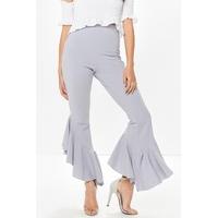 Maya Grey Asymmetric Frill Hem Trousers