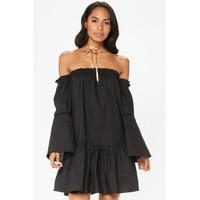 Maia Black Bardot Dropped Hem Dress