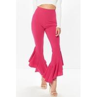 Maya Fuchsia Asymmetric Frill Hem Trousers