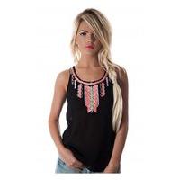 Marena Aztec Beaded Chiffon Vest Top In Black