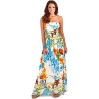 Martildo Fashion Ladies Bandeau Strapless Tropical Floral Maxi Dress women\'s Dresses in blue