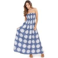 Martildo Fashion Ladies Bandeau Strapless Tropical Floral Maxi Dress women\'s Long Dress in blue