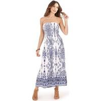 Martildo Fashion Ladies Bandeau Strapless Tropical Floral Maxi Dress women\'s Long Dress in blue