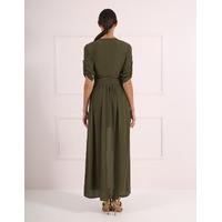 MARISSA - Khaki Playsuit with Floor Length Hem and Wrap Over Bodice