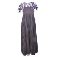 mahima size 6 black floaty chiffon long dress with intircate floral se ...