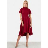 Maroon High Neck Hi Low Jersey Dress