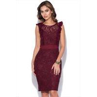 Maroon Lace Bodycon Dress With Ruffle