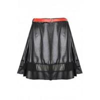 Maya Wetlook Mesh Belted Skater Skirt